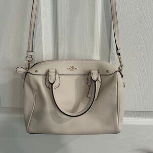 Coach Pebbled Leather Crossbody/Tote Handbag in Ivory with Gold Logo Details